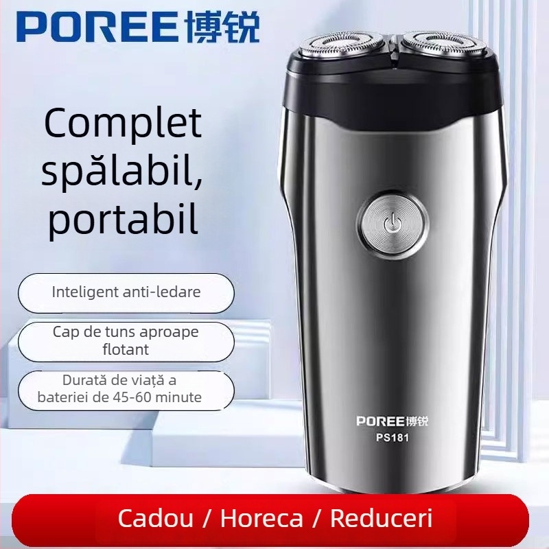 Borui PS181 Aparat de ras electric cu cap rotativ cu două lame, baterie încorporată, autonomie 45–60 minute, spălare pe tot corpul, motor cu perii