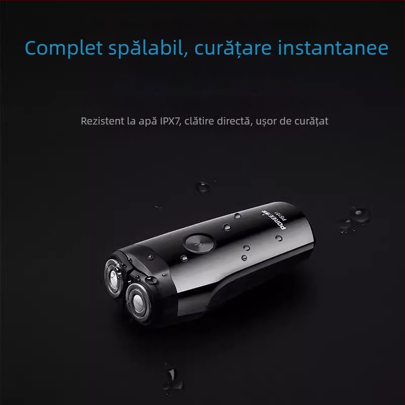 Borui PS181 Aparat de ras electric cu cap rotativ cu două lame, baterie încorporată, autonomie 45–60 minute, spălare pe tot corpul, motor cu perii