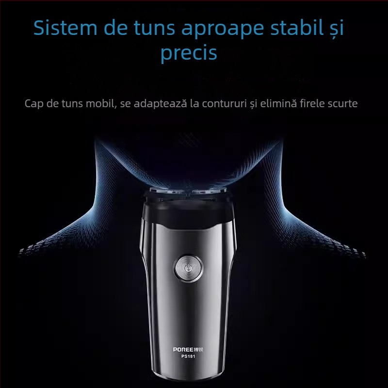 Borui PS181 Aparat de ras electric cu cap rotativ cu două lame, baterie încorporată, autonomie 45–60 minute, spălare pe tot corpul, motor cu perii