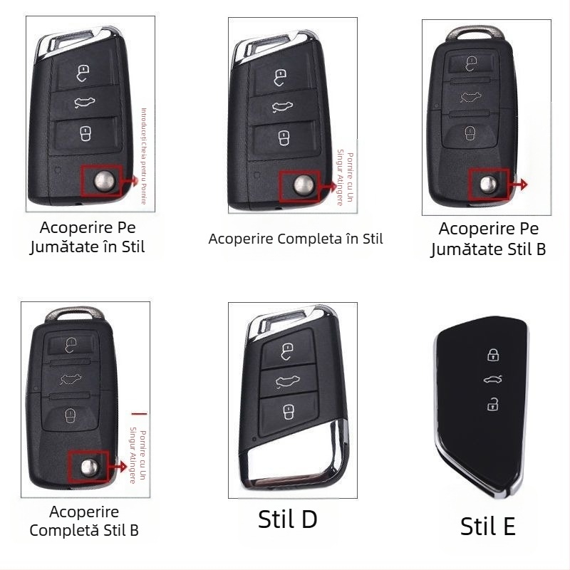 Carcasă pentru chei Volkswagen – velur, stil de afaceri, compatibilă cu cheile VW