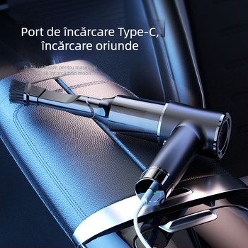 Aspirator portabil fără fir pentru mașină, alimentare USB, 60W, aspirație maximă 14 kPa, baterie încorporată, zgomot 46–70 dB, autonomie 1–3 h