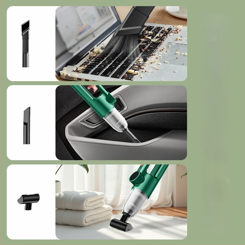 Aspirator auto portabil, fără cablu, încărcare wireless, 120W, aspirație 10.1–15 kPa, baterie încorporată 2000–2500 mAh, container pentru praf