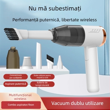 Aspirator de mașină portabil, fără fir, încărcare USB; aspirație 10,1–15 kPa; baterie încorporată 501–800 mAh; autonomie 1–3 h; zgomot 36–45 dB