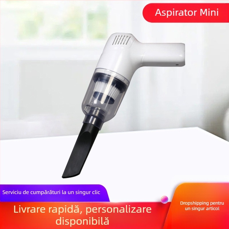 Aspirator de mașină portabil, fără fir, încărcare USB; aspirație 10,1–15 kPa; baterie încorporată 501–800 mAh; autonomie 1–3 h; zgomot 36–45 dB