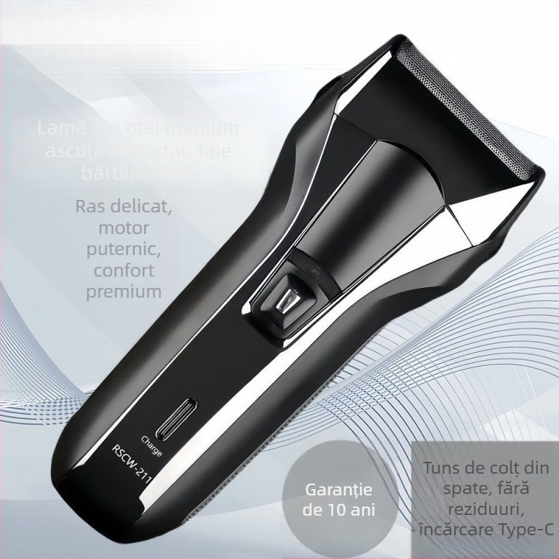 Aparat de ras electric pentru bărbați, motor fără perii, încărcare USB și capete de tăiere lavabile