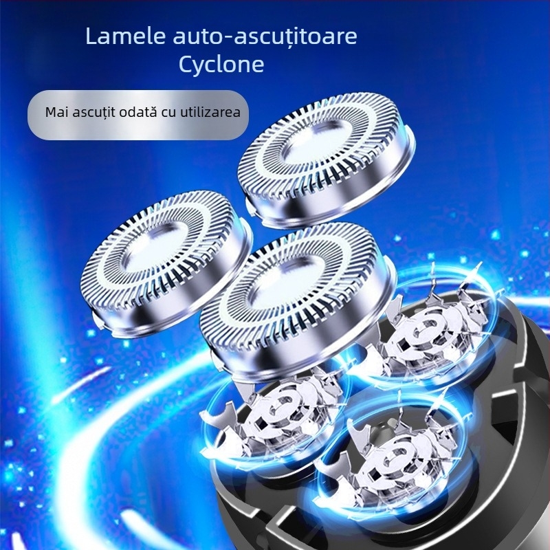 Lingke 168 aparat de ras electric rotativ cu 3 lame, cap de ras lavabil și detașabil, baterie încorporată, autonomie 45–60 minute, timp de încărcare 8 ore, include trimmer