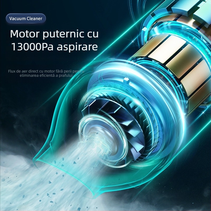 Aspirator auto fără fir, portabil, uscat, 50W, aspirație 2100–3000 Pa, baterie încorporată 1001–1600 mAh, zgomot 36–45 dB, recipient praf, funcție duală aspirație/suflare