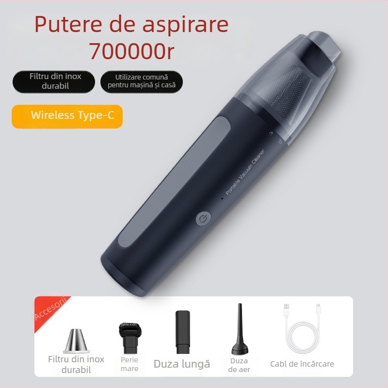 Aspirator auto fără fir, portabil, uscat, 50W, aspirație 2100–3000 Pa, baterie încorporată 1001–1600 mAh, zgomot 36–45 dB, recipient praf, funcție duală aspirație/suflare