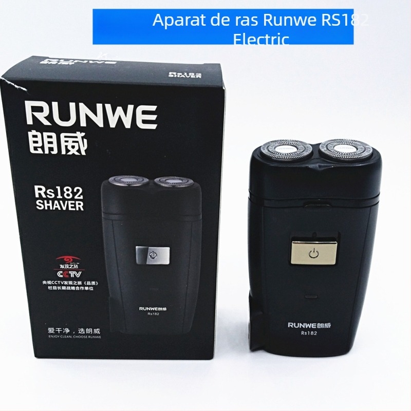 Runwe RS182 rasă electrică reîncărcabilă cu cap rotativ cu două lame, cap de tăiere plutant, autonomie baterie 30–45 minute, putere maximă 2 W, nu se spală cu apă