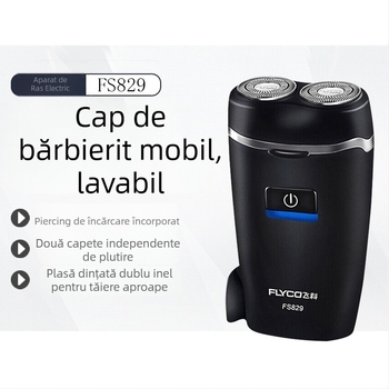 Flyco FS829 Aparat de ras electric, cap rotativ dublu, reîncărcabil cu baterie încorporată, cap detașabil și lavabil, autonomie 45-60 min