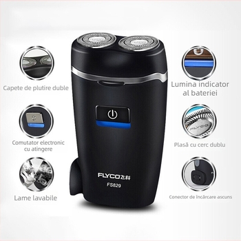Flyco FS829 Aparat de ras electric, cap rotativ dublu, reîncărcabil cu baterie încorporată, cap detașabil și lavabil, autonomie 45-60 min