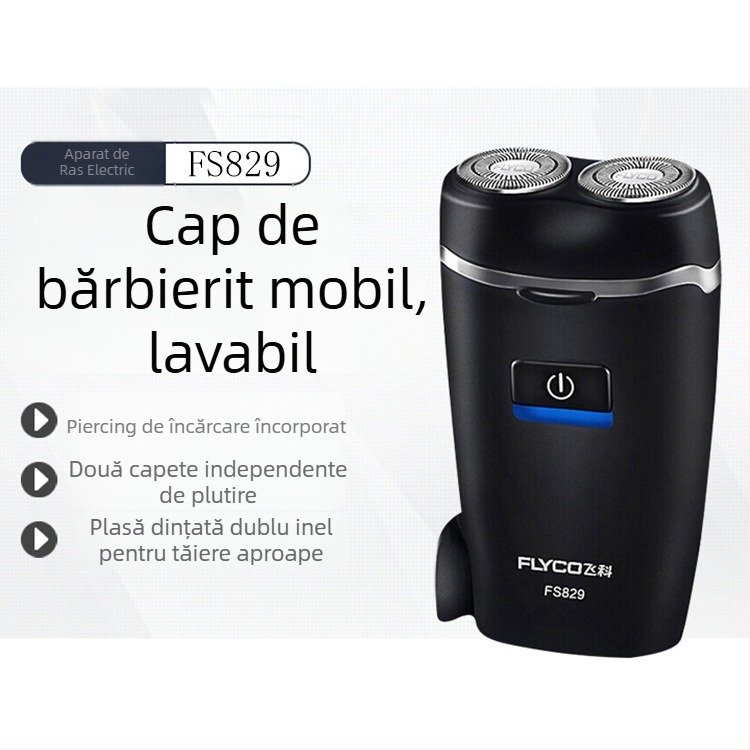 Flyco FS829 Aparat de ras electric, cap rotativ dublu, reîncărcabil cu baterie încorporată, cap detașabil și lavabil, autonomie 45-60 min