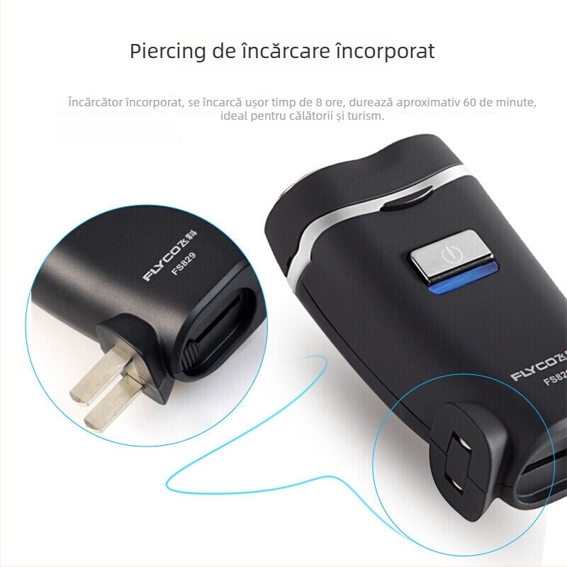 Flyco FS829 Aparat de ras electric, cap rotativ dublu, reîncărcabil cu baterie încorporată, cap detașabil și lavabil, autonomie 45-60 min