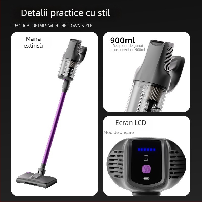 Aspirator portabil fără fir pentru mașină, uscat/umed, cu aspirație de până la 140W, baterie încorporată 4000–5000mAh și iluminare