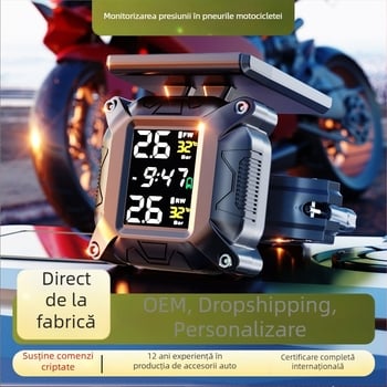 Sistem de monitorizare a presiuniei pneurilor pentru motocicletă, senzor solar wireless extern, model M7, afișaj digital, interval 0.1–6 bar