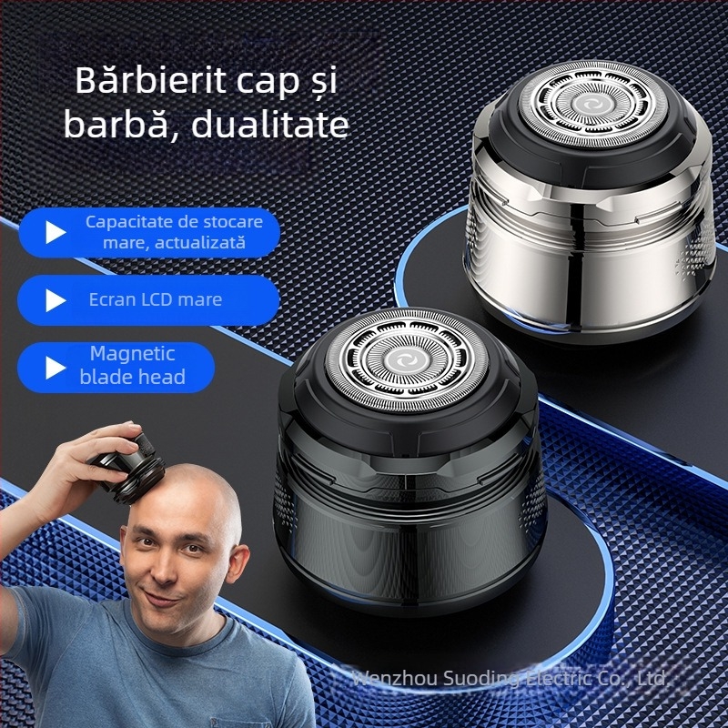 Aparat electric de tuns pentru cap cu cap rotativ, lamă plutitoare, utilizare umedă și uscată, încărcare USB, autonomie peste 60 de minute