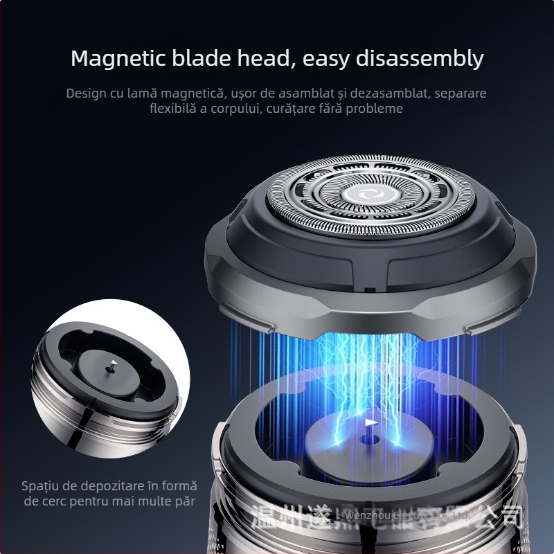 Aparat electric de tuns pentru cap cu cap rotativ, lamă plutitoare, utilizare umedă și uscată, încărcare USB, autonomie peste 60 de minute