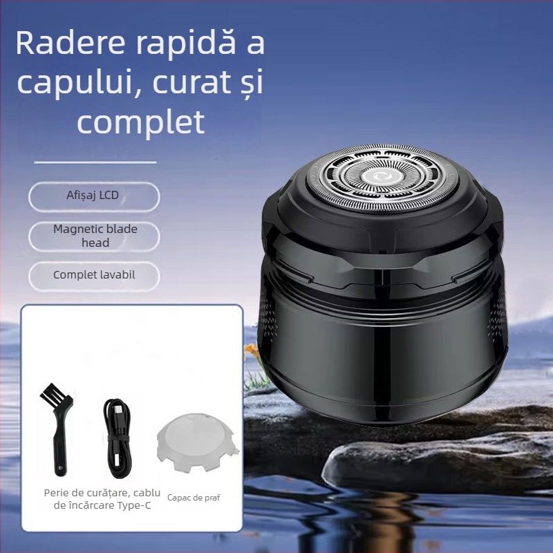 Aparat electric de tuns pentru cap cu cap rotativ, lamă plutitoare, utilizare umedă și uscată, încărcare USB, autonomie peste 60 de minute