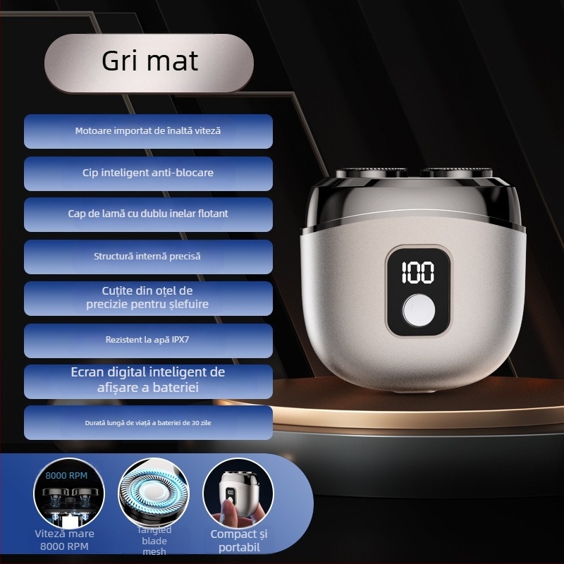 Aparat de ras electric cu 2 capete rotative, afișaj LED, spălare completă a corpului, cap plutitor, reglare potrivire feței