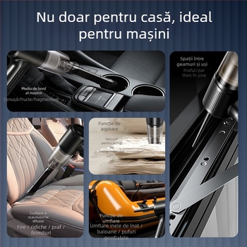 Aspirator auto portabil, fără fir – multifuncțional, aspirație și suflare; 35W max, 3.7V, reîncărcabil, aproximativ 5 minute autonomie, filtrare HEPA