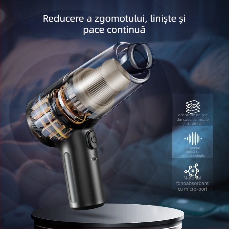 Aspirator auto portabil, fără fir – multifuncțional, aspirație și suflare; 35W max, 3.7V, reîncărcabil, aproximativ 5 minute autonomie, filtrare HEPA