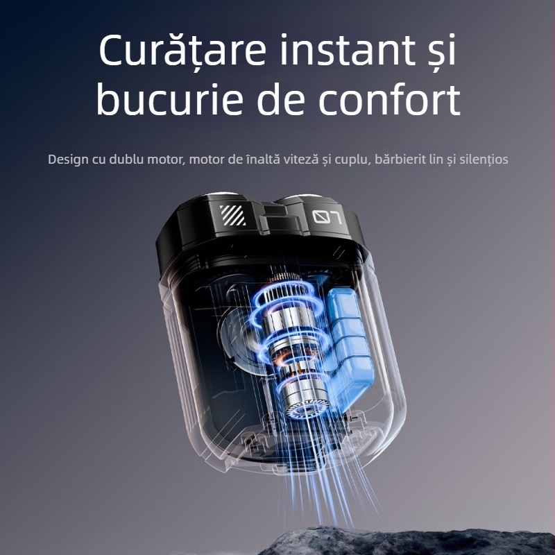 Aparat de ras electric pentru bărbați – cap rotativ cu două lame, umed și uscat, încărcare USB, motor fără perii, autonomie baterie peste 60 de minute