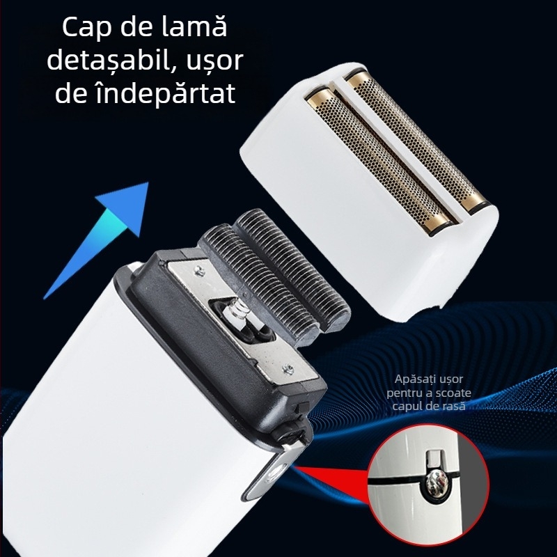 Mașină de ras electrică V-7932 cu cap de ras reciproc cu două lame, cap de tăiere plutitor, baterie încorporată, autonomie de 180 de minute