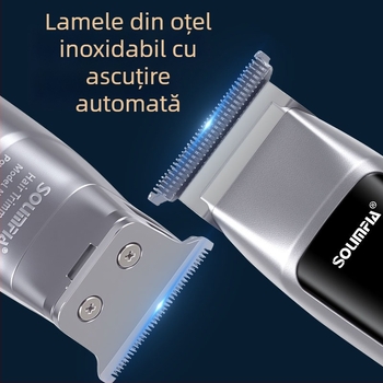 Trimmer de barbă 3 în 1 cu afișaj LED, încărcare USB, baterie încorporată, cap detașabil lavabil, autonomie de 90 de minute