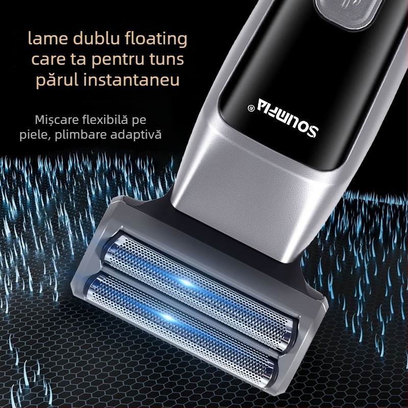 Trimmer de barbă 3 în 1 cu afișaj LED, încărcare USB, baterie încorporată, cap detașabil lavabil, autonomie de 90 de minute
