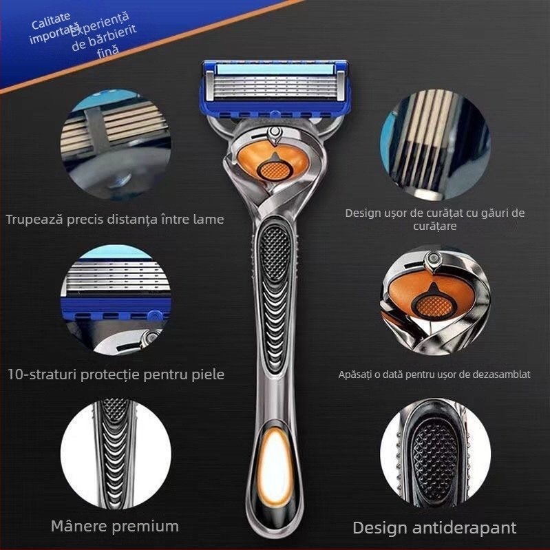 Aparat de ras manual cu mâner cu cinci etaje, suport separat pentru lamă, pentru rasul axilelor și al picioarelor, cutie 500 bucăți