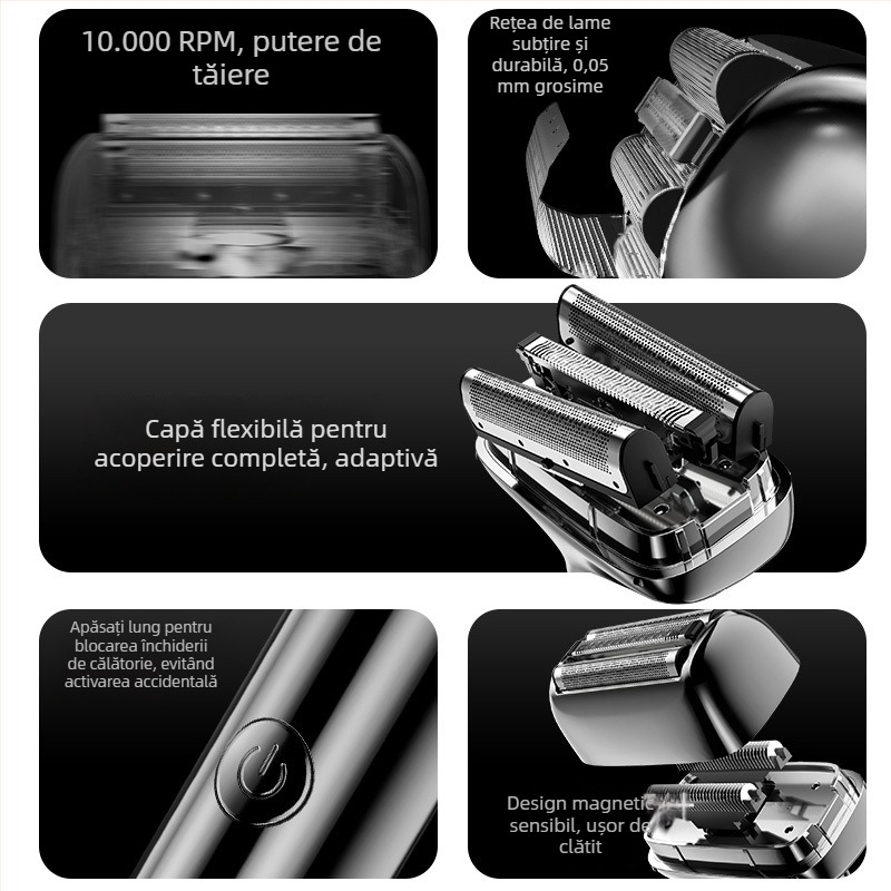 Minhuang aparat de ras electric pentru bărbați — umed și uscat, complet lavabil, încărcare rapidă de 2 ore, baterie încorporată, zgomot redus