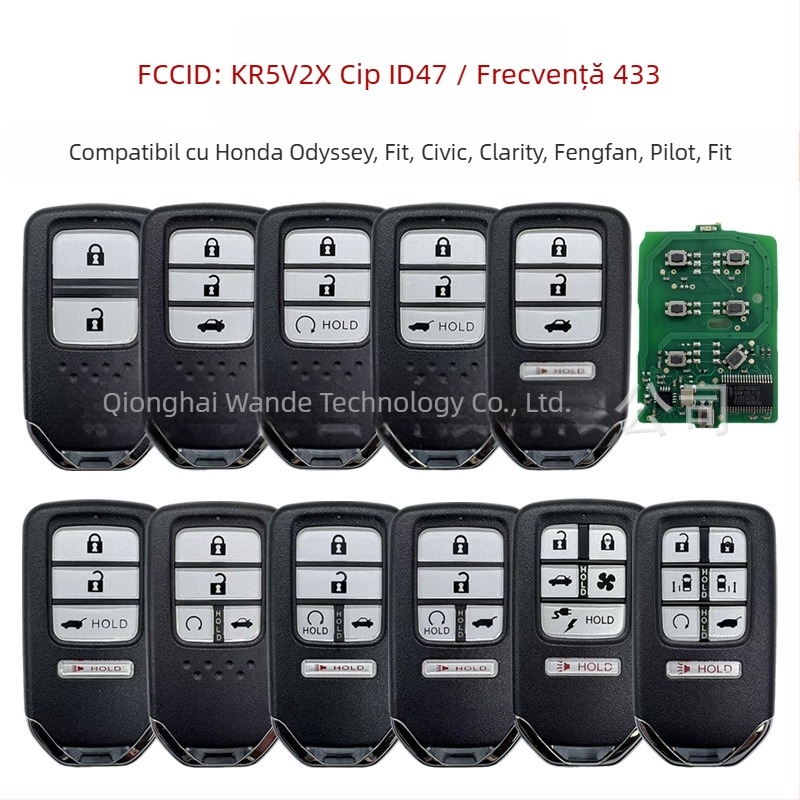 FCCID KR5V2X Cheie Honda cu cip de 47, telecomandă 2–6 butoane, carcasă din plastic+metal, compatibil cu Honda Vezel, Civic, Pilot, Fit, Odyssey, CR-V, HR-V, XR-V