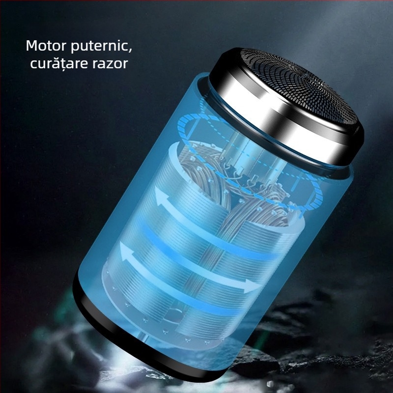Aparat de ras portabil cu cap rotativ de 3 lame, cap plutitor, cap de curățare detașabil, baterie încorporată 100-300 mAh, autonomie de 30 de zile, motor DC