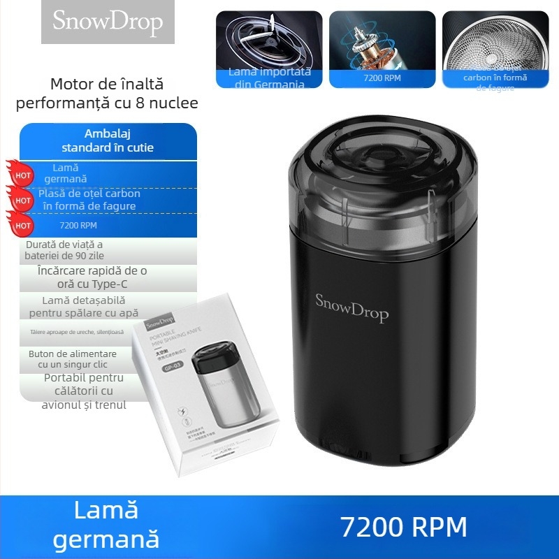 Aparat de ras portabil cu cap rotativ de 3 lame, cap plutitor, cap de curățare detașabil, baterie încorporată 100-300 mAh, autonomie de 30 de zile, motor DC