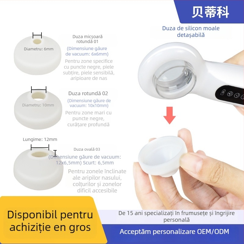 Îndepărtător de comedone cu vibrație ultrasonică, curățare vizuală a porilor, carcasă din silicon, trei trepte de viteză, CE/ROHS