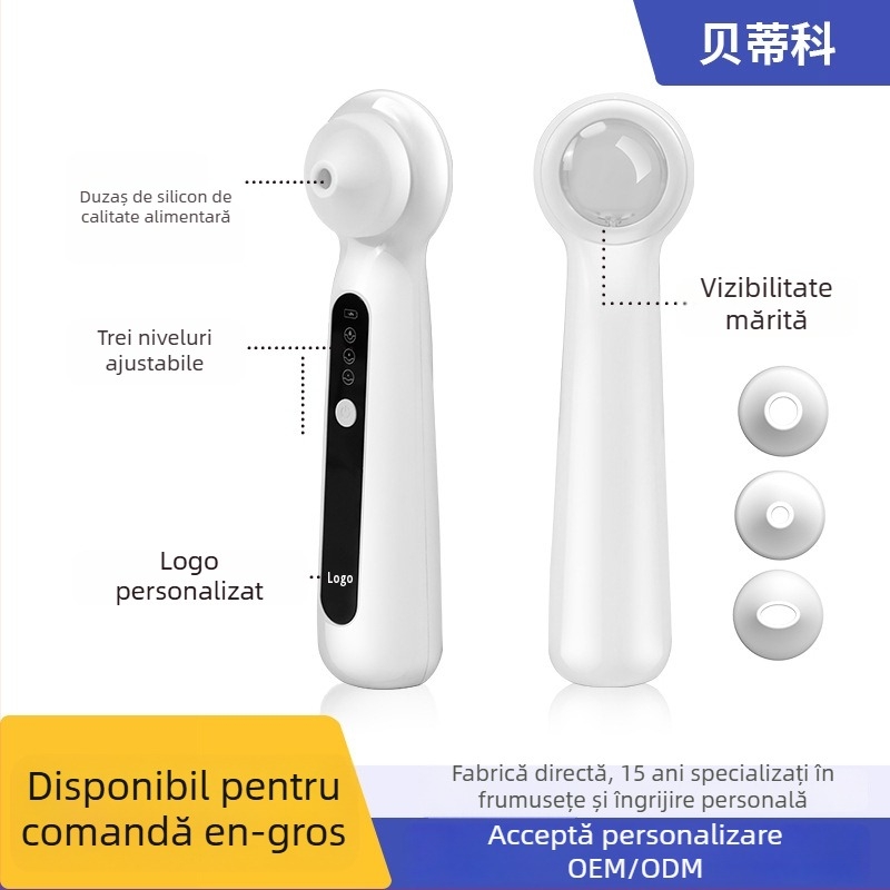 Îndepărtător de comedone cu vibrație ultrasonică, curățare vizuală a porilor, carcasă din silicon, trei trepte de viteză, CE/ROHS