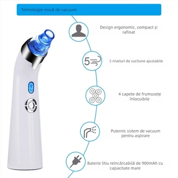 Dispozitiv de aspirare a punctelor negre pentru pori - rotație electrică, 4 capete, 5 trepte, carcasă ABS, terapie cu compresie caldă/rece