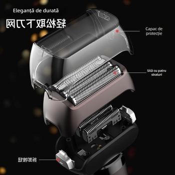 Aparat de ras electric M6 pentru bărbați, cu cap de 4 lame în mișcare înainte-înapoi, complet lavabil pentru corp, baterie încorporată, portabil