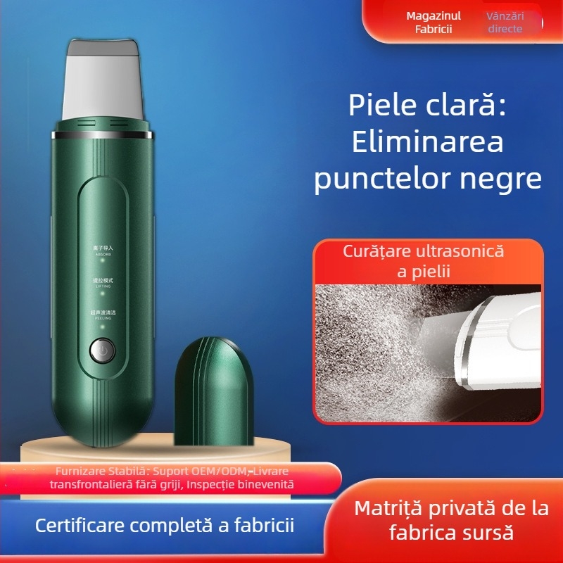 Dispozitiv de îngrijire a pielii cu ultrasunete pentru îndepărtarea punctelor negre și introducere de ioni, model C62, curent EMS micro, 3 trepte de reglaj, carcasă ABS