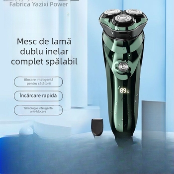 Aparat de ras electric cu baterie încorporată, cap rotativ cu trei lame, utilizare umedă și uscată, lavabil pentru întregul corp