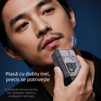 Mașină de ras electrică 2 în 1, cap dublu, portabilă, afișaj LED, cap rotativ cu 2 lame, motor fără perii, baterie încorporată 500–800 mAh, până la 30 de minute de utilizare