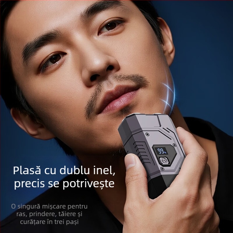 Mașină de ras electrică 2 în 1, cap dublu, portabilă, afișaj LED, cap rotativ cu 2 lame, motor fără perii, baterie încorporată 500–800 mAh, până la 30 de minute de utilizare