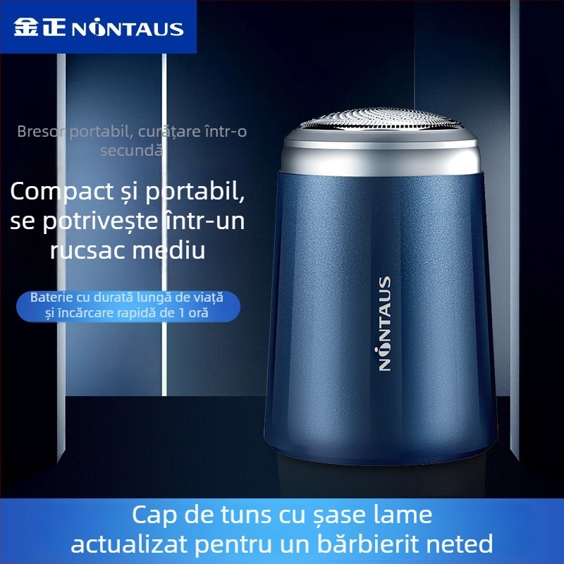 Aparat de ras electric Jin Zheng pentru bărbați – mini portabil cu capete rotative multiple (4+), cap de tăiere demontabil și lavabil, baterie încorporată, motor cu perii, nivel redus de zgomot