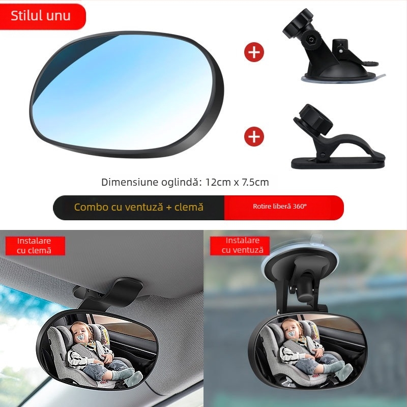 IELTS Qi Oglindă retrovizoare auto cu ventuză pentru observare copil în scaun, rezistentă la spargere