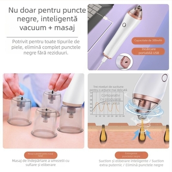 Dispozitiv ultrasonic de vacuum pentru îndepărtarea punctelor negre și curățarea feței, aparat de cupping facial