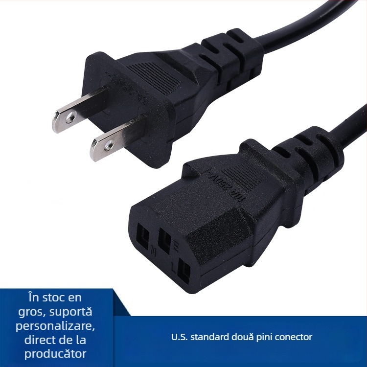 Cablu de alimentare cu mufa americană cu doi pini dreptunghiulari pentru monitoare, proiectoare, imprimante și cutie electrică pentru prânz — TSL