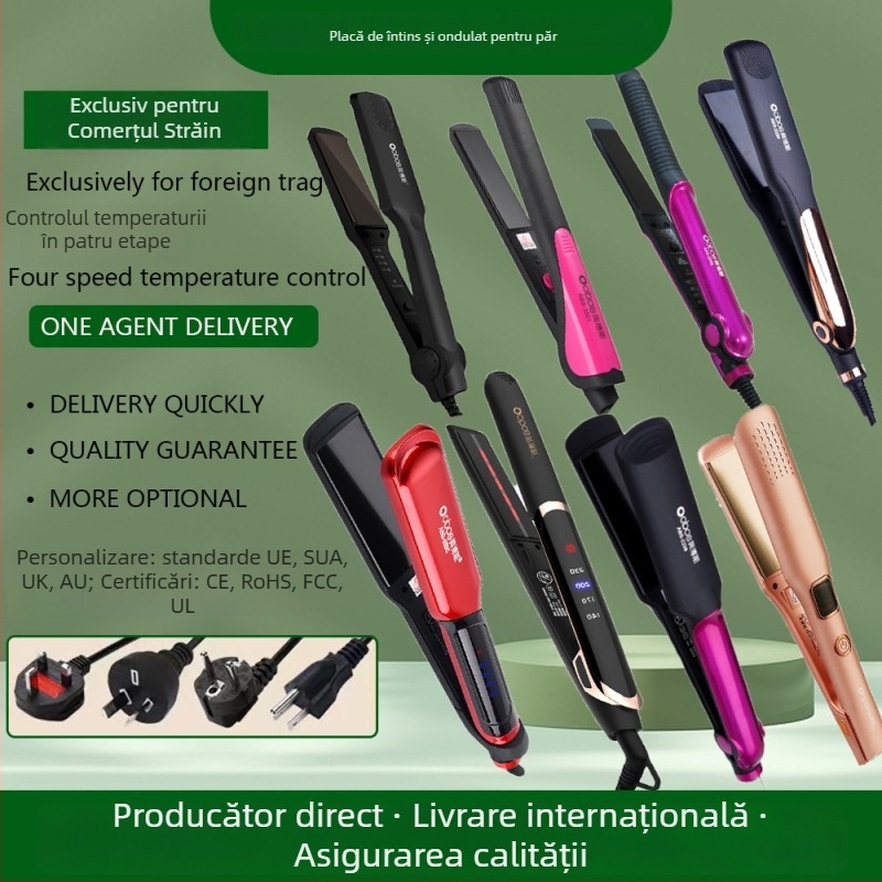 Aparat dublu scop pentru curling și îndreptare păr, tambur 16–20 mm, 110–220 V, 15–45 W, control de temperatură în 10 trepte, pentru păr ud sau uscat