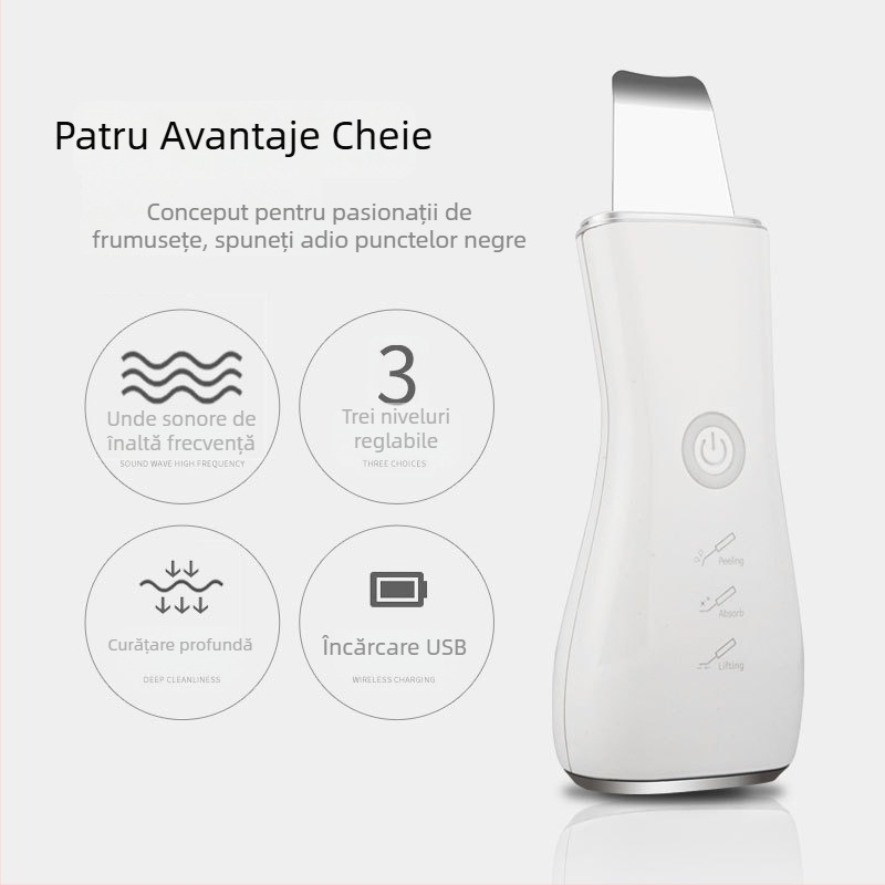 Dispozitiv electric pentru curățarea pielii cu unde ultrasonice și ioni, unealtă de exfoliere, îndepărtarea punctelor negre, curățare facială — Model JM-12
