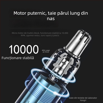 Trimmer pentru nas, oțel inox, reîncărcabil, cap lavabil, baterie încorporată 100–300 mAh, autonomie peste 15 zile