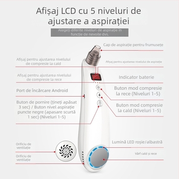 Dispozitiv de înfrumusețare portabil cu lumină roșie și albastră, aspirație înaltă pentru eliminarea punctelor negre, terapie caldă și rece, răcire și încălzire rapide pentru rejuvenarea pielii, model de salon.